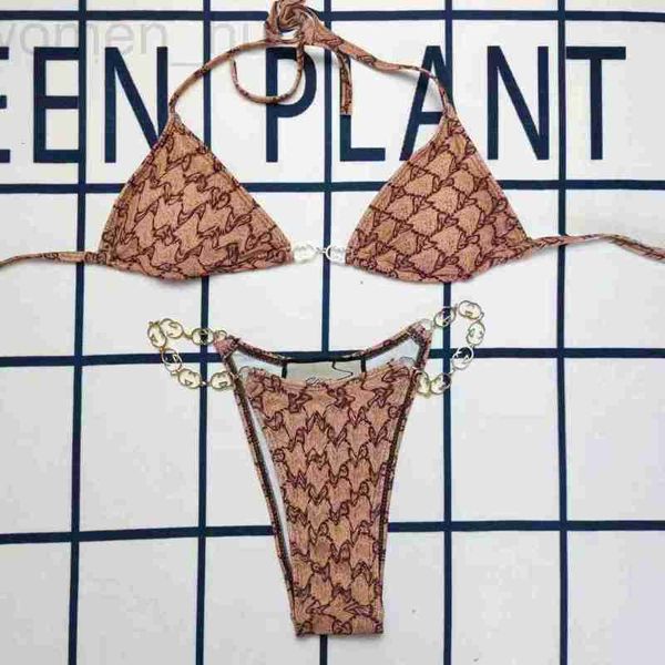 Damen Bademode Designer Neuer Badeanzug Damen Split BIKINI TRIANGLE Tasche Eisenkette HI4P