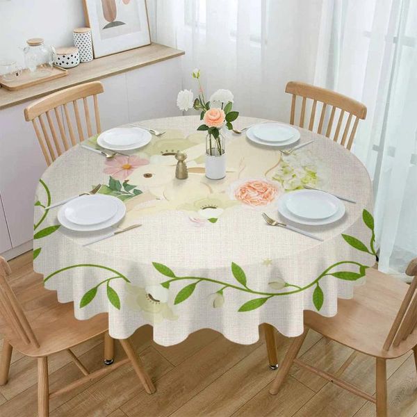 Tischdecke, Motiv: Blumen, Stern, Ostern, Leinen, wasserdicht, Tischdecke, Dekoration, Hochzeit, Zuhause, Küche, Esszimmer, rund