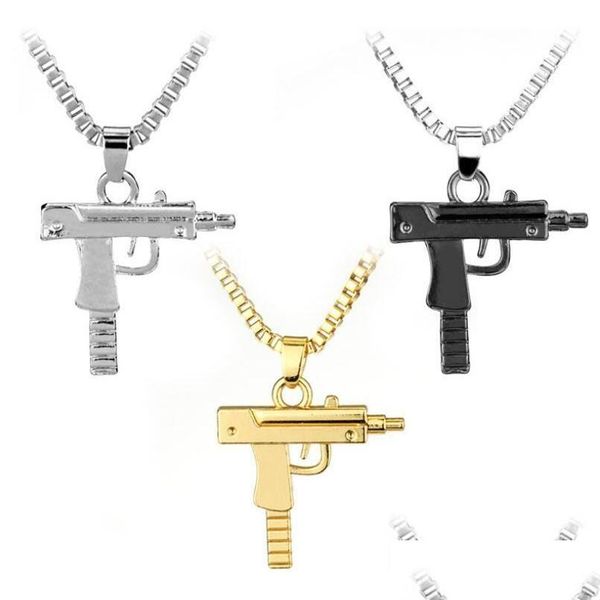 Ожерелья с подвесками Узи Золотая цепочка Готический хип-хоп Hine Gun Ожерелье Мужчины Женщины Модный бренд Пистолет Форма Длинные ювелирные изделия Подарки Панк G Dro Dhgw1