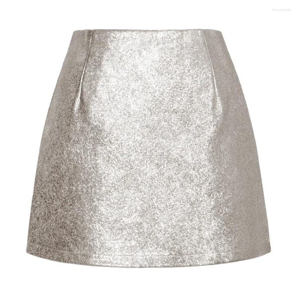 Röcke Mädchen Mini Silber Schwarz Golden Metallisierte A-Linie Rock Y2K Frauen Koreanische Hohe Taille Mode Kleidung TS040