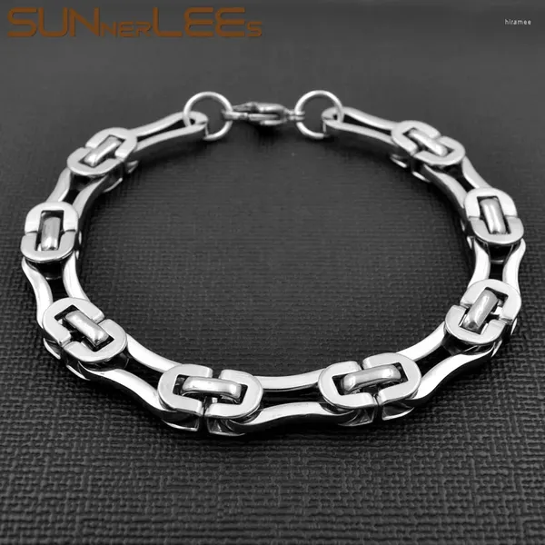 Link Armbänder SUNNERLEES Modeschmuck Edelstahl Armband 8mm Box Byzantinische Kette Silber Farbe Vergoldet Männer Frauen Geschenk SC128 B