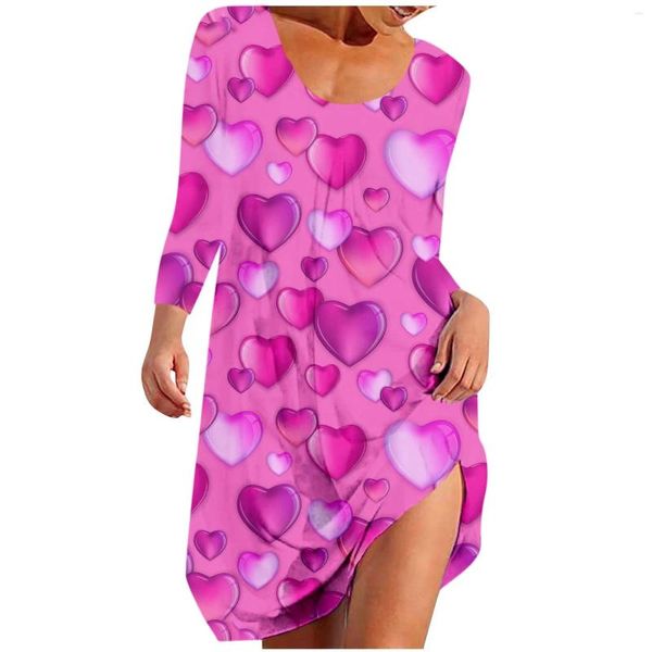 Casual Kleider Elegante Frauen Rundhals Langarm Valentinstag Print Kleid Mode Weibliche Vestidos frauen