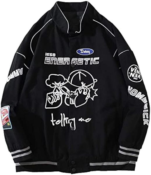 Vamtac Giacca da corsa da uomo Varsity Nascar Giacca da motociclista con lettera grafica oversize vintage unisex