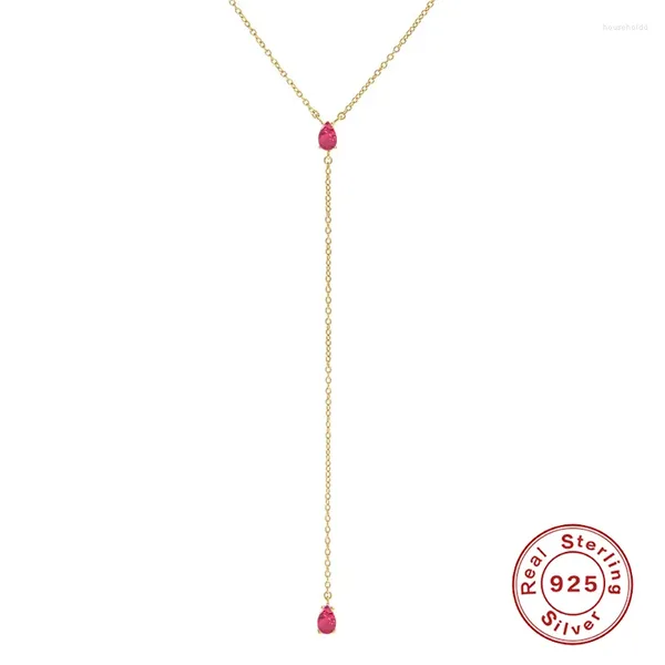 Ciondoli AIDE Collana con pendente in zircone rosa semplice in argento sterling 925 per le donne Accessori per gioielli con catena clavicola quotidiana da donna