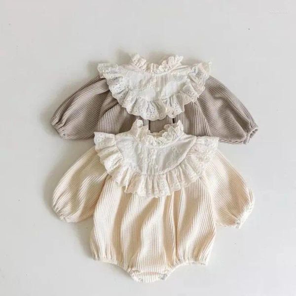 Pagliaccetti 7340 Born Clothes Baby Girl One Piece 2024 Autunno coreano Waffle Colletto in pizzo Arrampicata