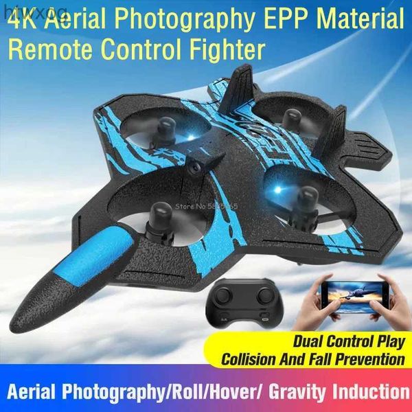 Дроны 4K HD камера Воздушная антенна EPP Foam Stunt Flip RC Quadcopter 2.4G с фиксированной высотой Hover WIFI FPV Прохладное освещение Истребитель с двойным пультом дистанционного управления YQ240201