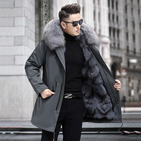 Kürk ceket erkek turtası tasarımcı iç astar çıkarılabilir orta uzunlukta entegre kış AI99