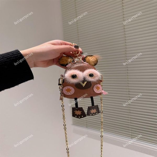 TZ Soft Mink Owl Mini-Geldbörsen Taschendekoration mit Schlüsselschnalle Mini-Umhängetaschen Designer-Taschen Klassische braune Blume Timele229k