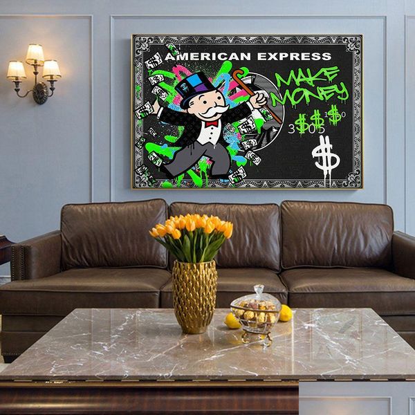 Pinturas Hisimple Alec Iti Monopoly Millionaire Money Street Art Canvas Pintura Tempo é parede Imagem Moderna Sala de estar Home D Dhgd6