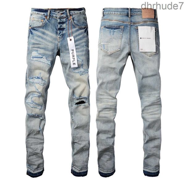 Jeans viola firmati da uomo pantaloni strappati patchwork vintage di lusso con motivo a pois marca retrò da uomo 0G6O