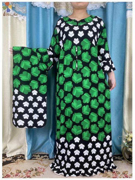 Abbigliamento etnico 2024 Abito da donna africano in cotone a maniche lunghe con cintura modello stampato vestibilità ampia partito musulmano islamico