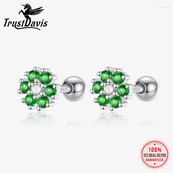 Orecchini a lobo TrustDavis Real 925 Sterling Silver MIni Fiore lucido Vite per le donne Matrimonio Fine CZ S925 Gioielli DS3875