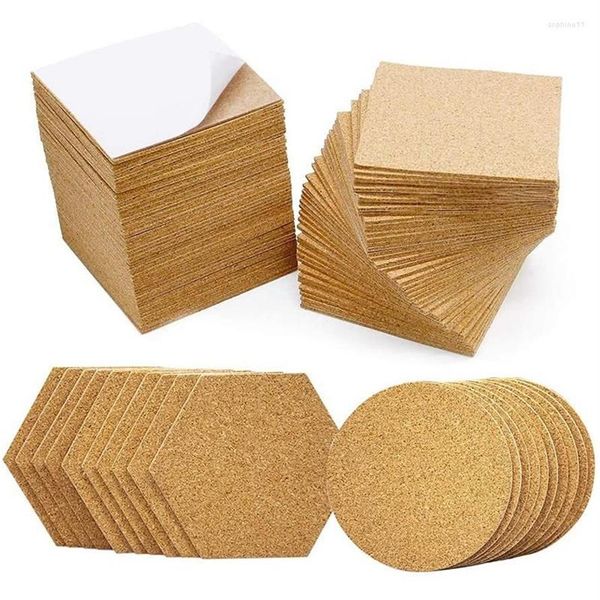 Tapetes de mesa 120pcs redondo hexágono auto-adesivo cortiça quadrado compensado placa reutilizável usado para porta-copos e diy191d