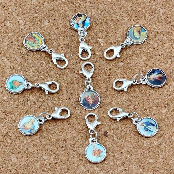 Karışık Katolik Kilisesi Madalyaları Saints Cross Charm Yüzen ıstakoz Kılıfları Mücevher Yapma Bilezik Kolyesi DIY Accessor289n