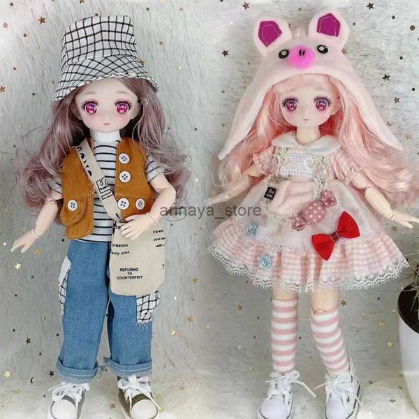 Bonecas reborn, boneca bjd móvel de 30cm, conjunto de roupas kawaii, rosto cômico de 6cm, brinquedo fofo para crianças, presentes de natal