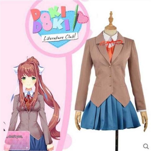 Sayori Yuri Natsuki Monika Costume Cosplay Doki Literature Club Cosplay Uniforme scolastica Anime Costumi di Halloween per le donne Q0821184u