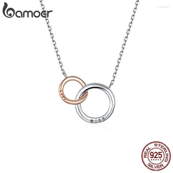 Ciondoli Bamoer Collana a catena a doppio cerchio per le donne Colore oro rosa Argento sterling 925 Miss Love Wedding Gioielleria raffinata BSN159