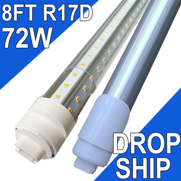 Lâmpadas LED de 8 pés, 2 pinos 72W 6000K, T8 T10 T12 LED Tube Lights, R17D LED 8Foot, LED Shop Lights Potência de extremidade dupla, lâmpadas LED de 8FT para substituir a luz fluorescente usastock