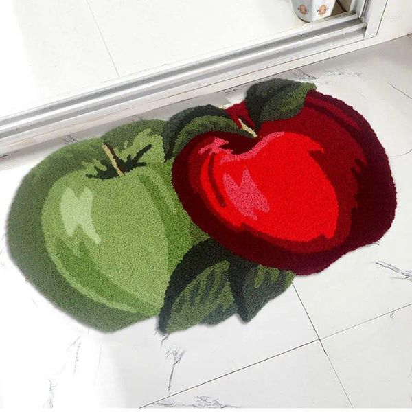 Tappeti Tappeto a forma di mela verde rosso per soggiorno Arredamento camera da letto Comodino in peluche Tappeto antiscivolo Zerbino d'ingresso Tappetino da bagno Tappetino da bagno