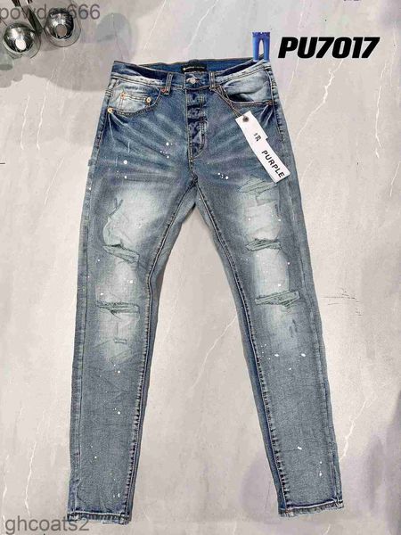 Skinny Mens Jeans Designer lila Ripped Bike Slim Straight Hosen Fold Modetrend Marke Retro Hip Hop High Street 40 XSB4