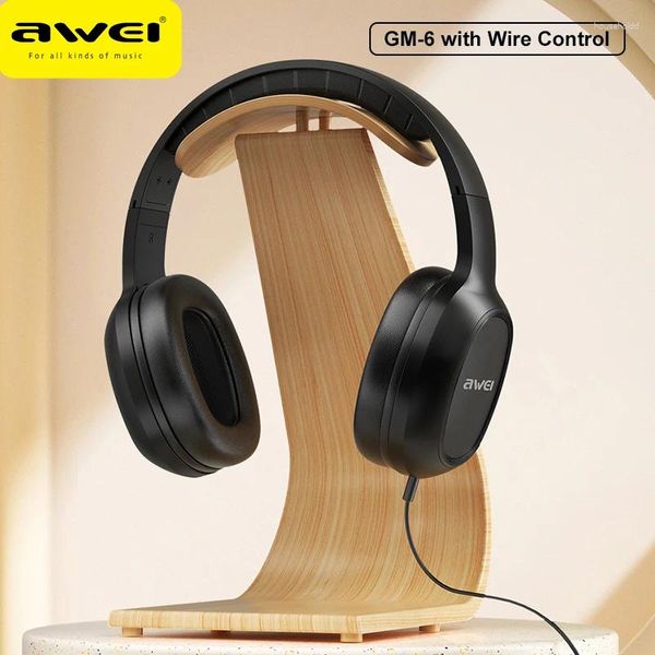Awei GM-6 fone de ouvido profissional com fio e controle de fio fone de ouvido microfone 3,5 mm plugue AUX para PC computador laptop