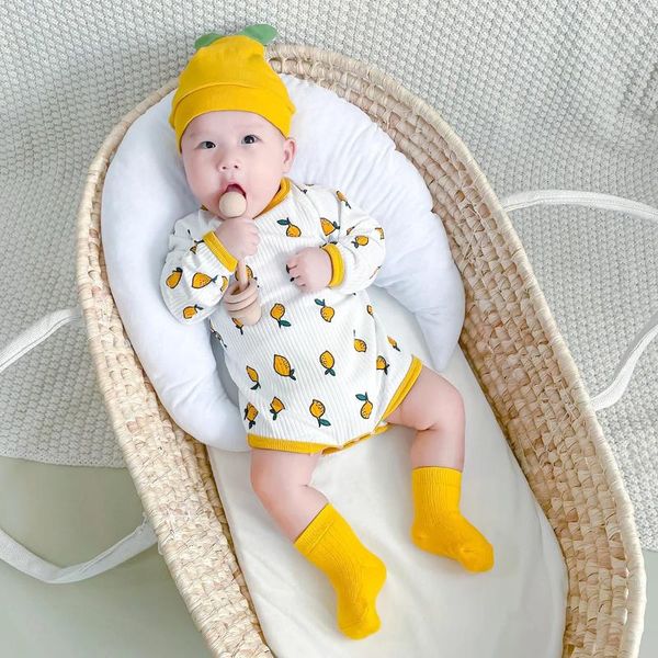 Комбинезоны 1564A, детская одежда, боди для новорожденных, весна и осень 2024, лимонный домашний комбинезон для мальчиков и девочек