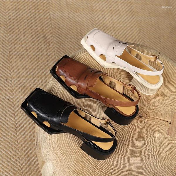 Sandalet 2024 Kadın Doğal Deri 22-25cm Yıkanmış Cowhide Pigskin Tam Vintage Roman Moda Ayakkabıları
