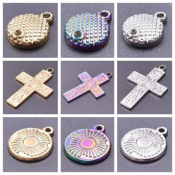 Encantos 10 pçs circular de aço inoxidável para mulheres pulseira colar brincos pingentes de metal jóias diy acessórios artesanais presentes