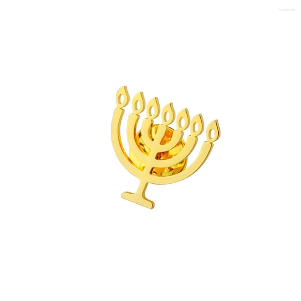 Spille Spilla Menorah per uomo in acciaio inossidabile ebraico Gerusalemme fede distintivo Hanukkah perni Dio Shabbat gioielli vestito camicia accessori