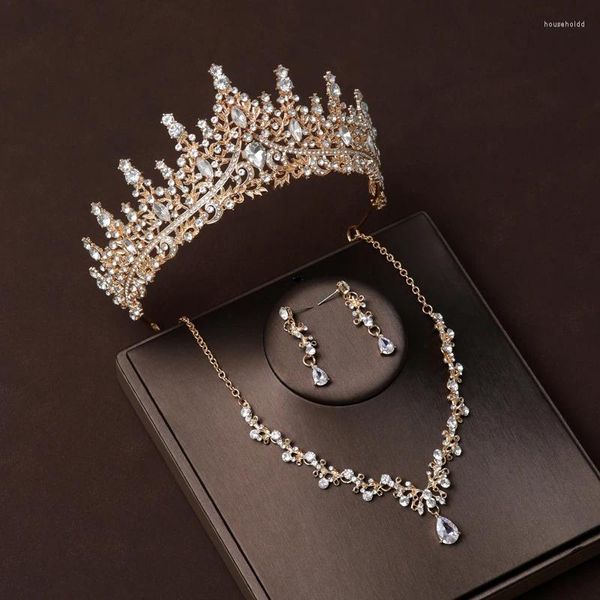 Fermagli per capelli Itacazzo Copricapo da sposa Set di quattro corone Collana Orecchini Diademi da sposa classici da donna color oro