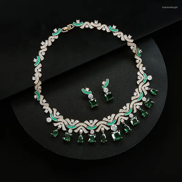 Комплект ожерелья и серег HIBRIDE с геометрическим узором, многоцветный блестящий кубический цирконий, Дубай, свадебное платье для женщин, аксессуары для свадебного платья N-1554