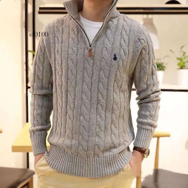 2024 Kış Tasarımcısı Erkek Sweaters Ralph Polo Zip Yarım Örme Külot Pony Men Gevşek Sıradan Saf Renkli Sweater