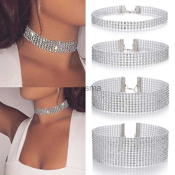 Chokers Top Quality Cool Brilhante Strass Pacote Pescoço Popular Elemento Colar Colar Punk Hip Hop Womens Gargantilha Presente Coreano Jóias YQ240201