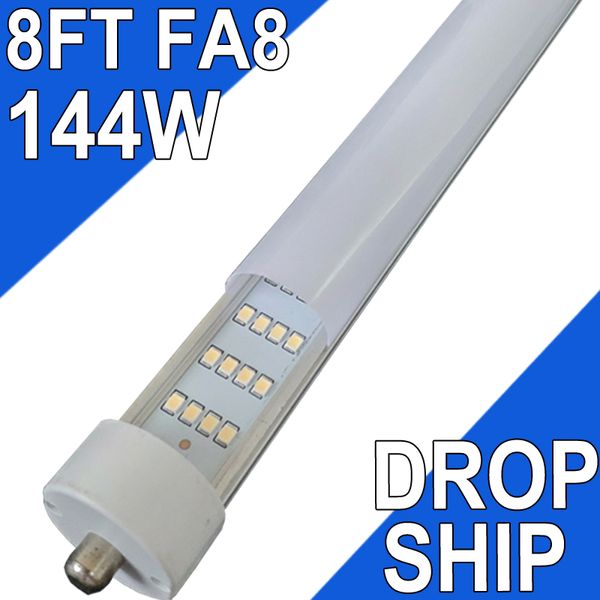 Luz de tubo LED de 8 pés em forma de V T8 144W 270 graus de pino único FA8 base, 18000LM, 6500K branco luz do dia, lado duplo de 8 pés (substituição de lâmpadas fluorescentes LED de 300W)