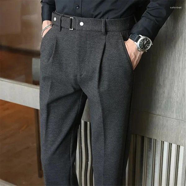 Abiti da uomo Pantaloni da uomo in lana invernale di alta qualità Pantaloni moda coreana slim fit casual pantaloni formali solidi Vita elastica da uomo