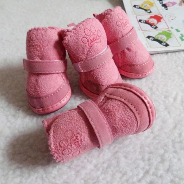 Cão vestuário inverno quente sapatos para animais de estimação 4 pçs/set botas bonitos neve andando tênis de cachorro anti-deslizamento protetor de pé suprimentos