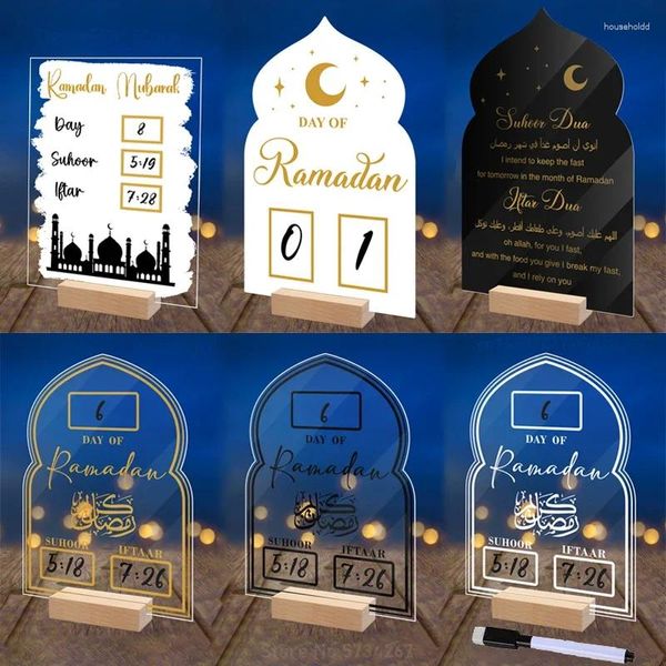 Decoração de festa reutilizável acrílico ramadan calendário placa base de madeira ornamento mubarak eid advento dia suhoor iftaar contagem regressiva presentes