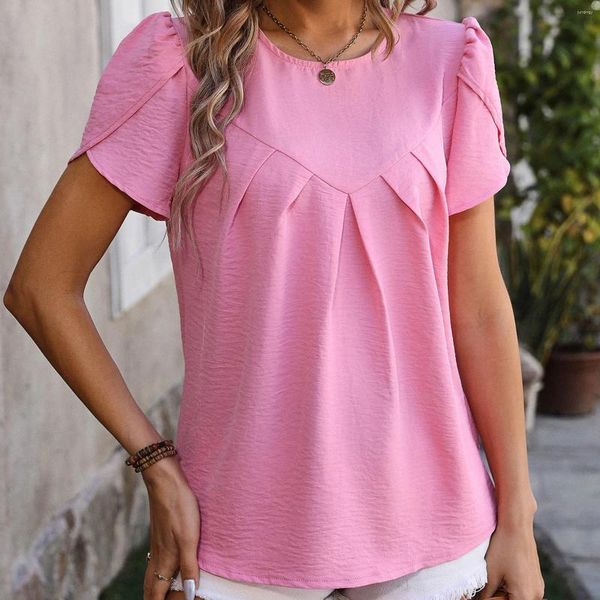 Blusas femininas verão casual em torno do pescoço manga gola alta violeta camisas feminino bonito v t womens emagrecimento topos