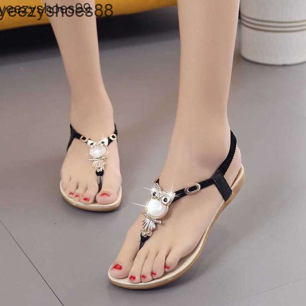 Hausschuhe Frauen 2023 Sommer Neue Sexy Strand Gladiator Flache Sandalen Mode Böhmischen Clip-toe Strass Schnalle Flip-flops r230210