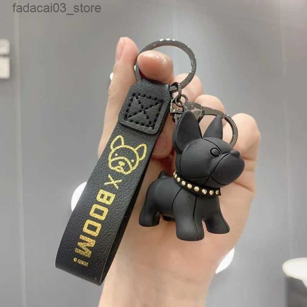 Chaveiros Lanyards Moda Punk Francês Bulldog Chaveiro PU Couro Cão para Mulheres Saco Pingente Jóias Trinket Mens Carro Chaveiro Chaveiro Q240202