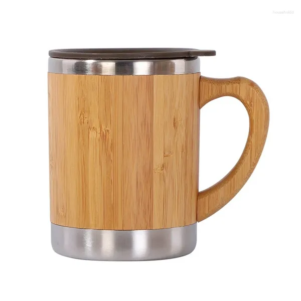 Tassen Praktische Bambus-Kaffeetasse, Edelstahl, Holz-Teetasse, isoliert, 340 ml