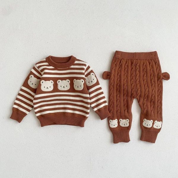 Conjuntos de roupas de inverno crianças terno de malha crianças menino menina 2pcs roupas conjunto urso camisola calça infantil bebê