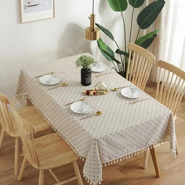 Toalha de mesa estampada com margaridas azuis, toalha de linho com borla, renda retangular, decoração para casa, jardim, picinc