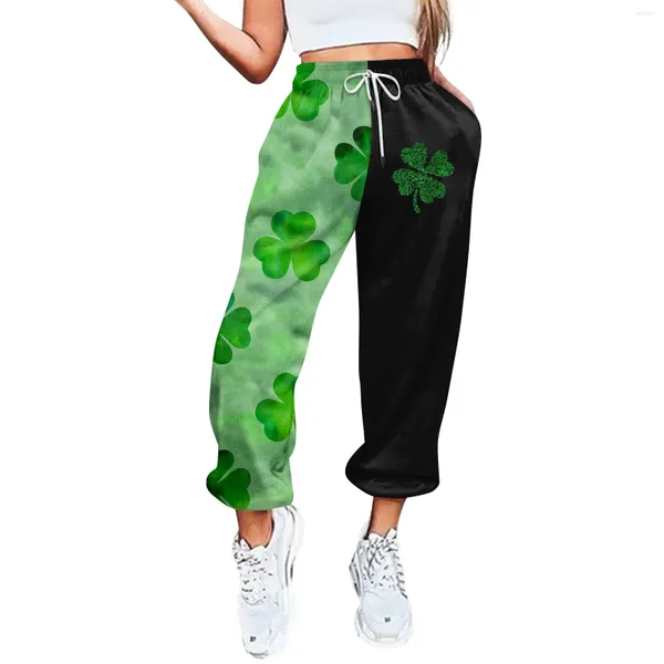 Damen-Hosen für Damen, lässig, St. Patrick's-Druck, elastische Taille, Jogginghose, irischer lustiger Karneval, grüne Kleeblätter, bedruckte Leggings, Fitness