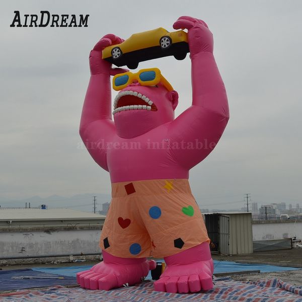 8 mH (26 Fuß) mit Gebläse Großhandel Großhandelspreis Aufblasbarer Gorilla Custom Riesiger rosa Gorillas Kingkong-Ballon für Autowerbung