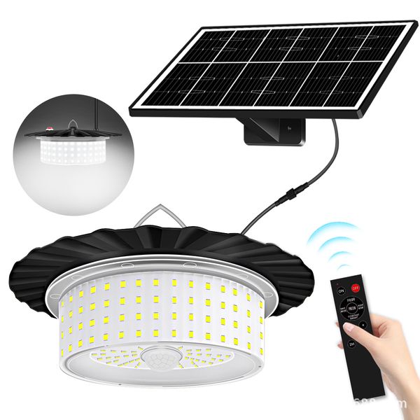 Luzes solares para galpão com sensor de movimento interno e externo à prova d'água 244 LED luz pendente solar 5 modos de iluminação holofotes com cabo de 5M