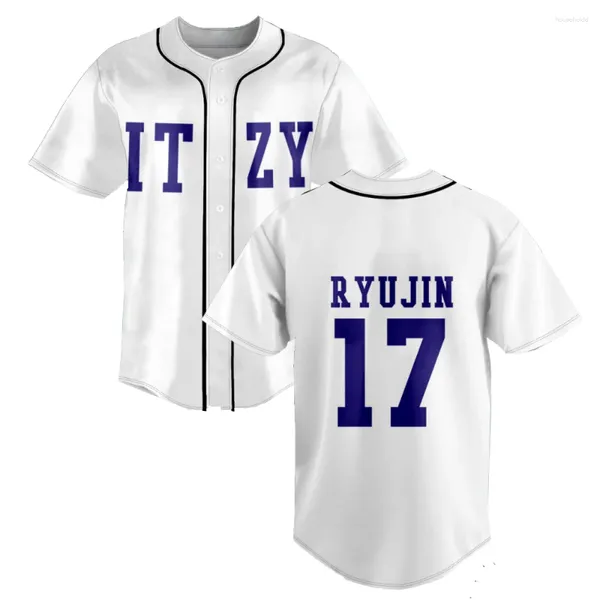 Herren T-Shirts Kpop ITZY None Of My Business Merch Baseball Jersey T-Shirt Mode V-Ausschnitt Kurzarm Männer Damen T-Shirt 2024 Hip