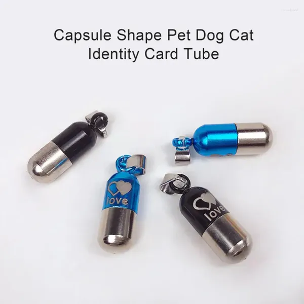 Cão vestuário bonito cor bloqueando animal de estimação gato cápsula colar pingente tag amor carta padrão compacto cartão de identidade suprimentos