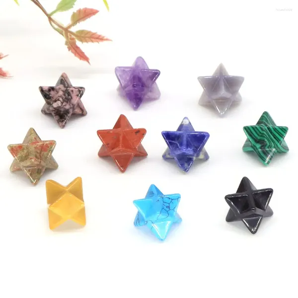 Statuette decorative 15mm Merkaba Star Chakra naturale Pietra di quarzo Cristallo Wiccan Reiki Energia curativa Gemma Protezione per la decorazione di gioielli fai da te