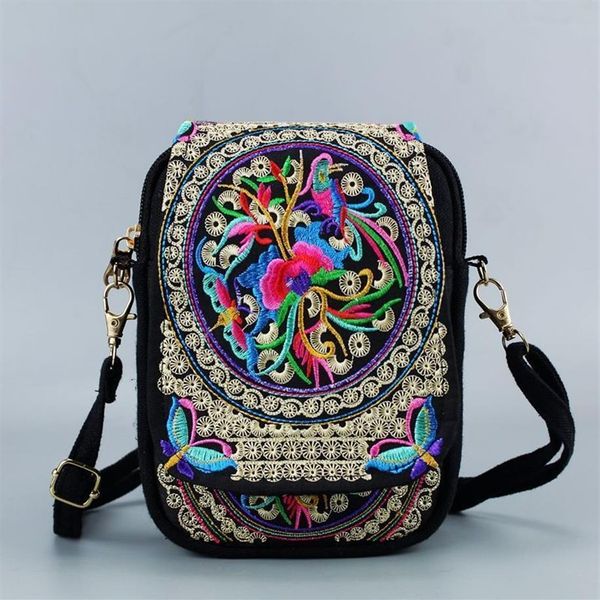 Bolsa feminina vintage estilo nacional chinês, bolsa de ombro étnica bordada boho hippie com borla mensageiro287w